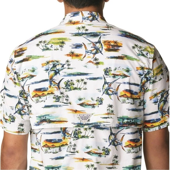 Columbia Men's Trollers Best Fish Print Mesh Back Button Down Shirt Size Large - Picture 9 of 12